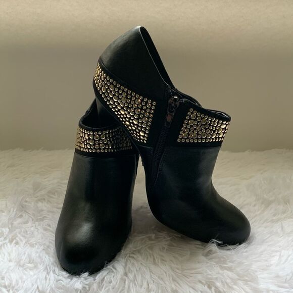 ABS Allen Schwartz Black & Gold Studded Booties 7 - Picture 4 of 6